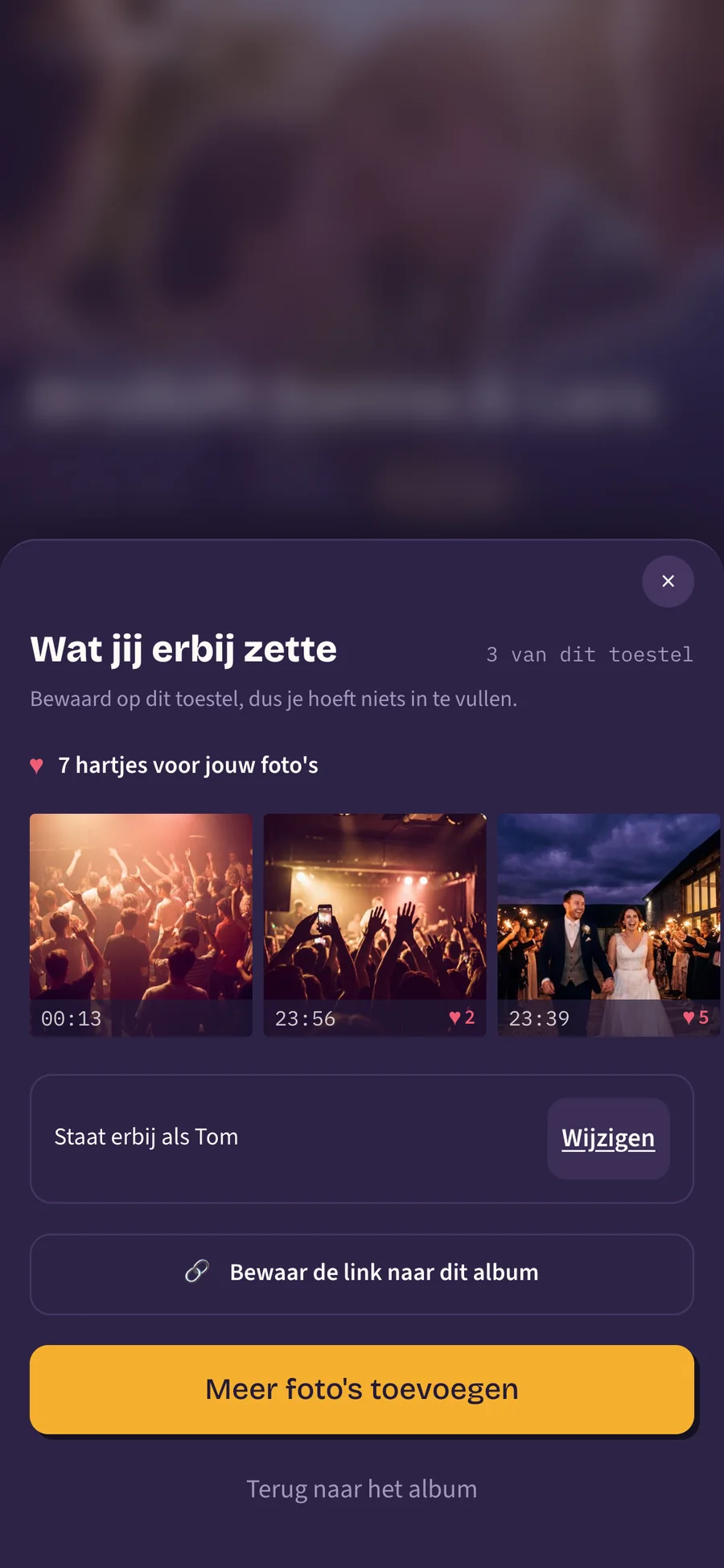 Hetzelfde schermpje, nu met de regel dat de foto's erbij staan als Tom