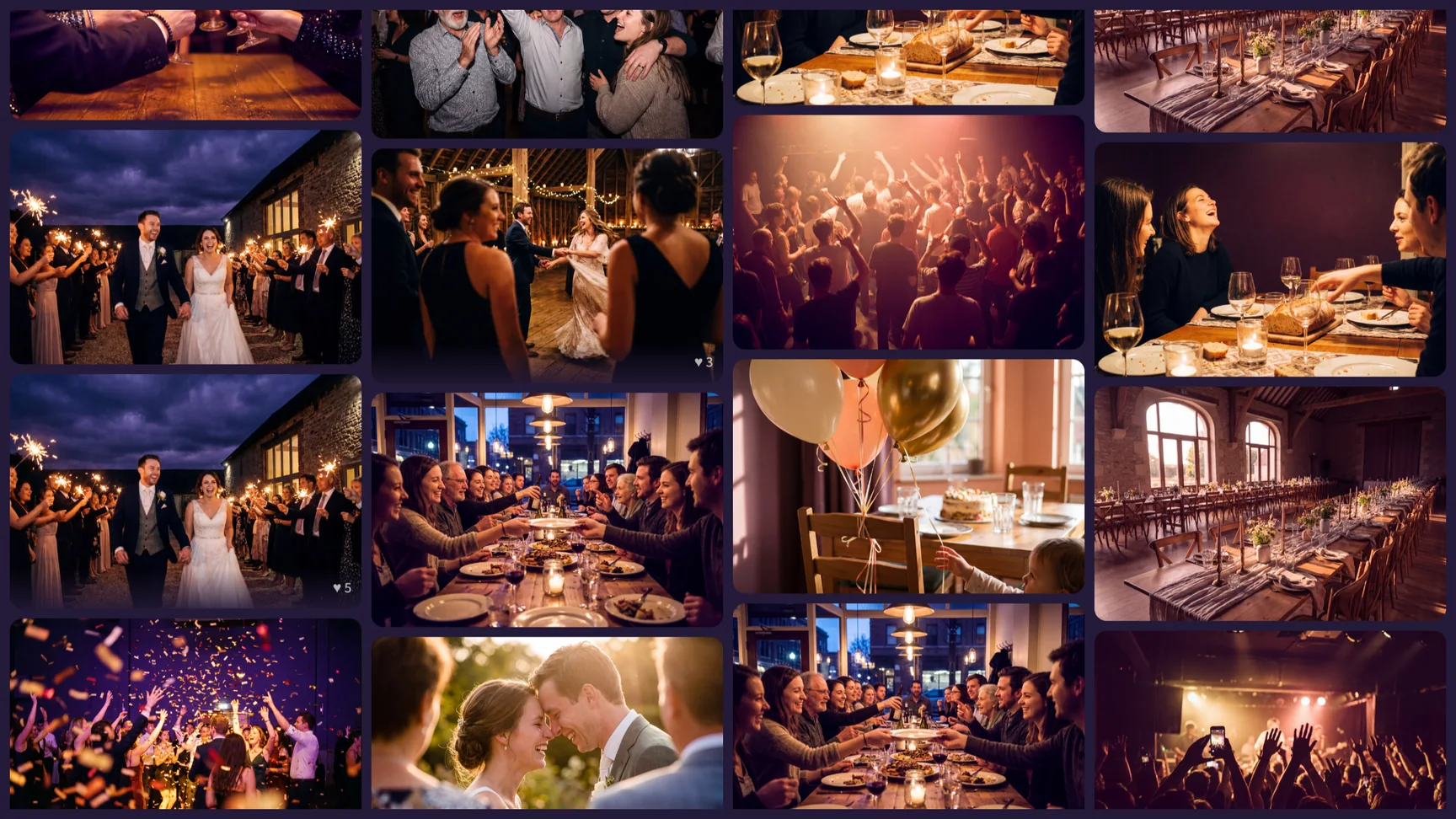 A grid of dozens of party photos filling the screen